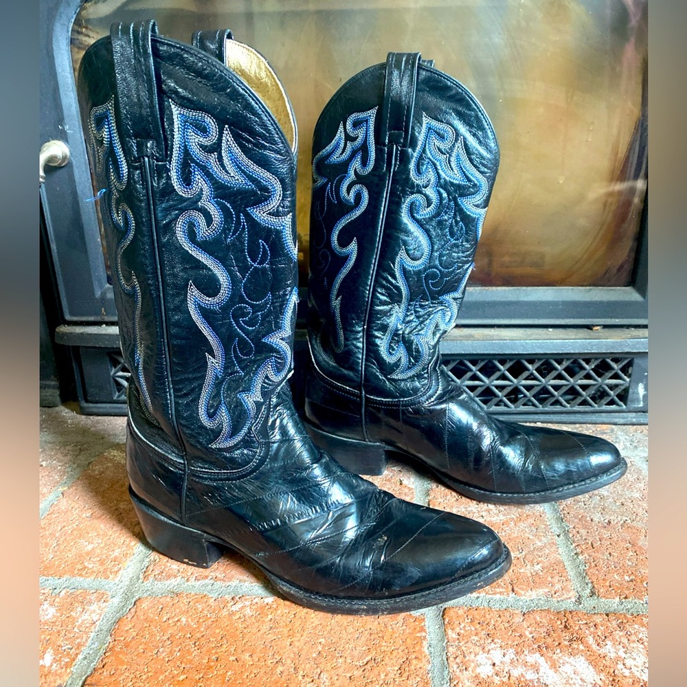 Dan Post Cowboy Boots Black Exotic Leather EEL Skin MENS SIZE 9.5 D